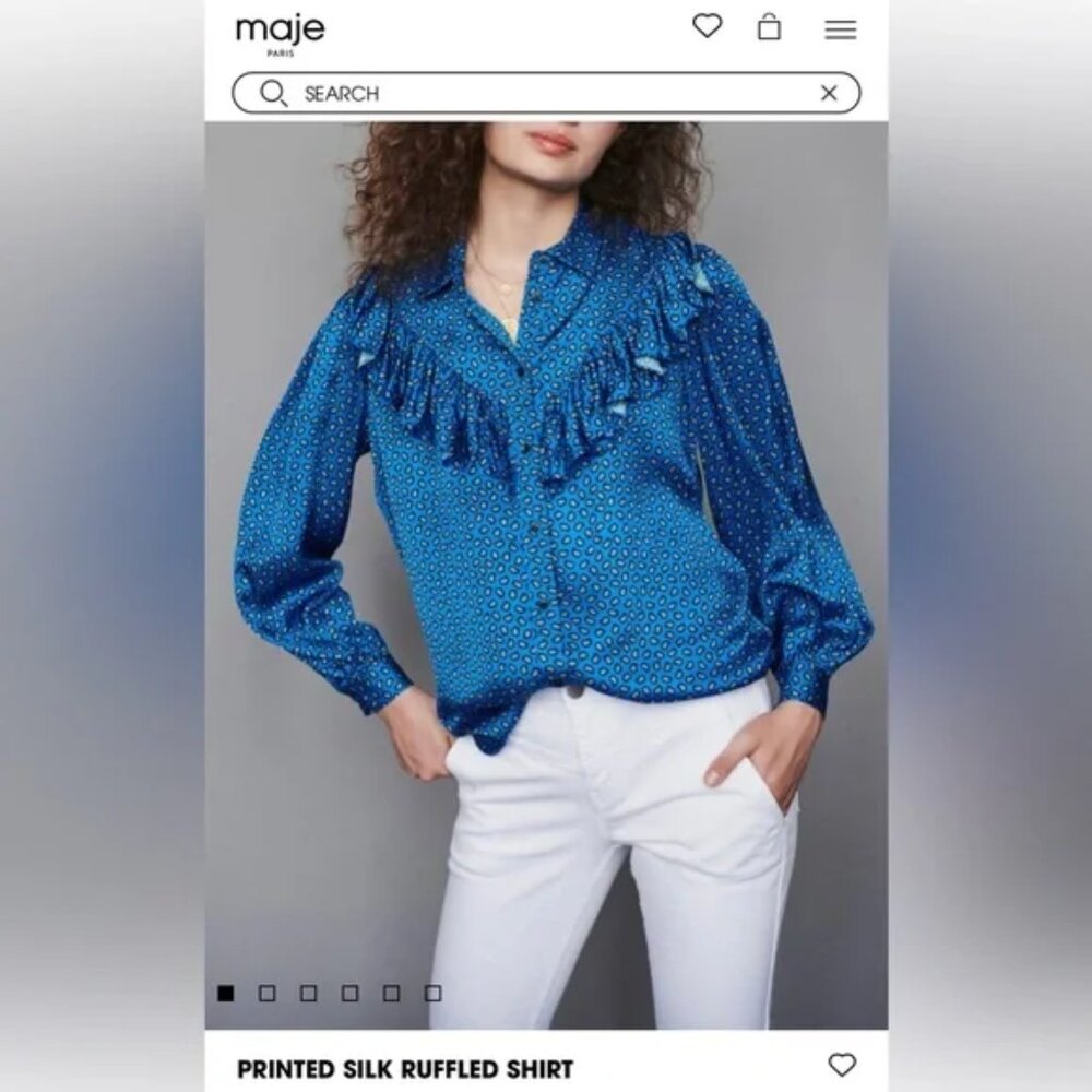 Maje blue patterned ruffle blouse Paisley print